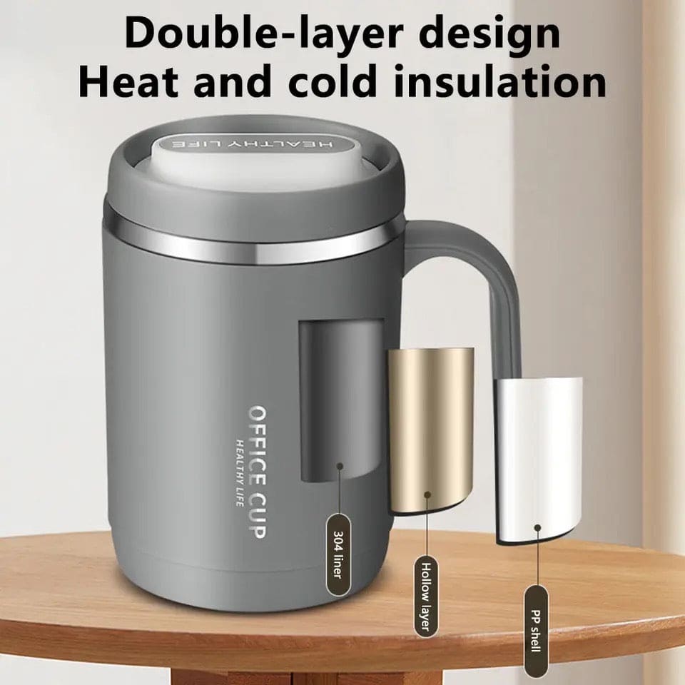 500ml Travel Carry Mug With Handle, Stainless Steel Thermos with Cup Lid, Household Office Insulated Mug, Double Anti-scald Thermal Mug, Large Capacity Beverage Cup, Home Office Coffee Mug, Coffee Milk Juice Mug with Straws &Lids Kitchen Drinkware