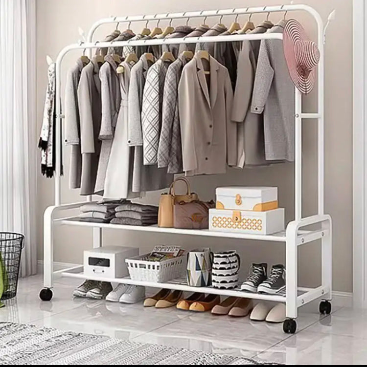 Dual-Row Versatile Wardorbe, Clothes Hanger Coat Rack, Standing Wardrobe Clothes Rack Stand