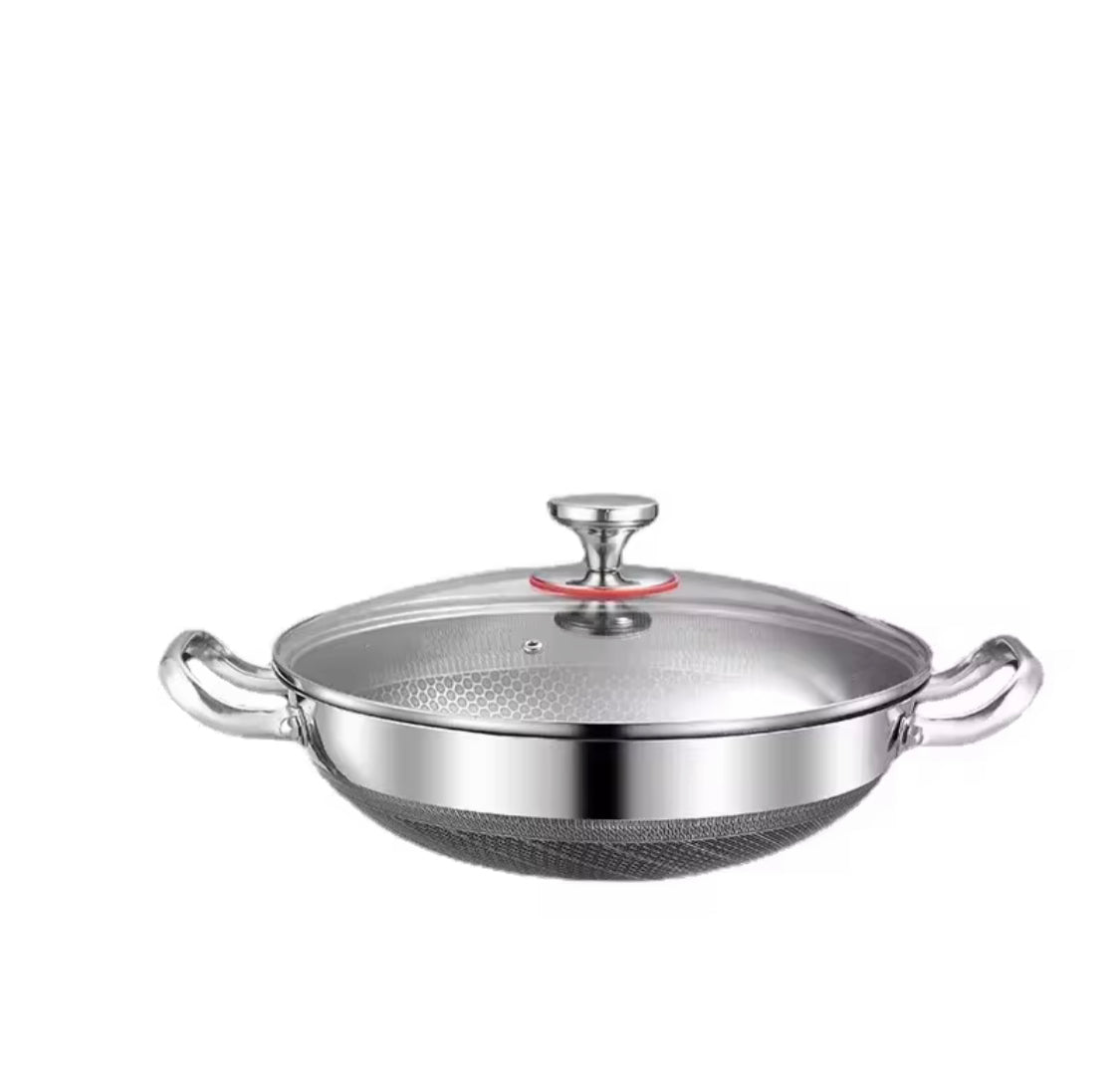 Double Ear Soup Pot With Glass Lid, Stainless Steel Food Grade Non Stick Honeycomb Pot, Universal Soup Pot, Kitchen Gadgets