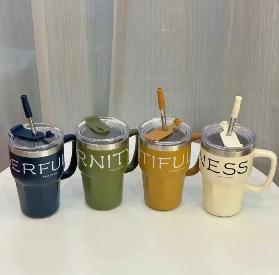 600ml Korean Style Coffe Mug, Office Water Cup, Dual Drinking Straw Coffee Cup, Stainless Steel Office Mug, Stainless Steel Thermos Mug