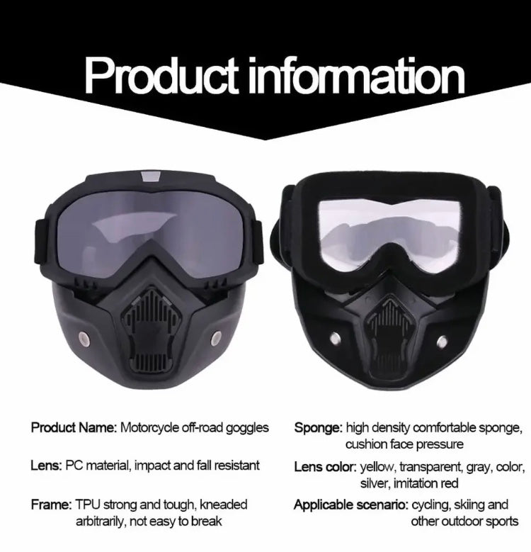 Motorcycle Helmet Mask, Windproof Motorcycle Riding Goggles, UV Protection Bike Mask