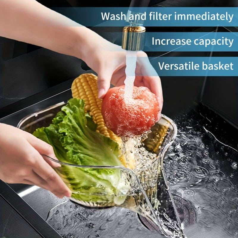 Multifunctional Drain Funnel Bowl, Household Creative Food Washing Basket, Transparent Washing Fruit Plate, Kitchen Gadget Cleaning Tool, Creative Dry Wet Separation Drain Bowl, Strainer Basket Drain Bowl with Funnel