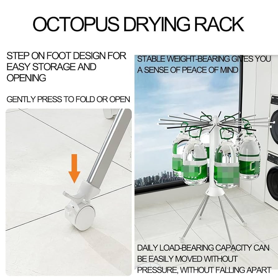 Octopus Portable Drying Rack, Foldable Clothes Drying Rack, Tripod Style Clothes Warmer, Rotating Washing Hanger Rack