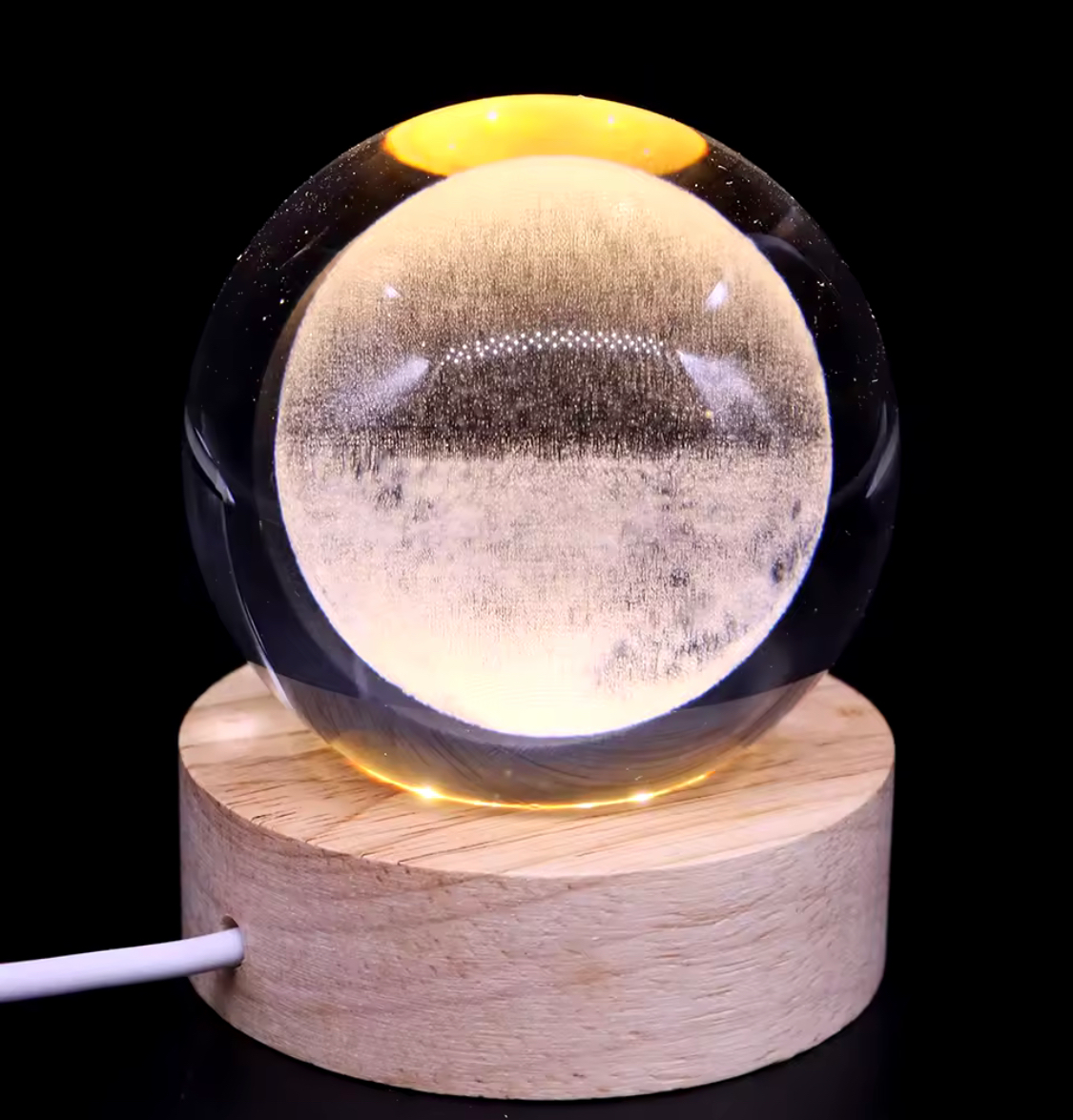 3D Crystal Ball Light, Glowing Planet Crystal Ball Lamp, Warm Bedside Light, Luminous Decor Atmosphere Light, Wood Base Fantasy Decor Crystal Ball, Universe Series Crystal Ball, LED Base Astronomy Night Light for Home Decor