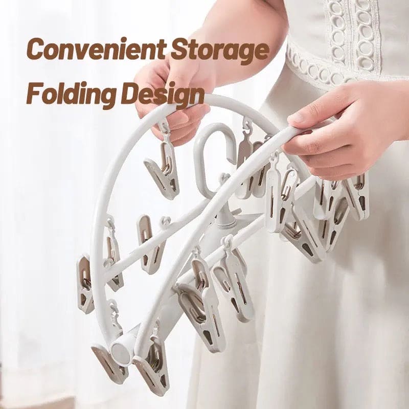 Foldable Cloth Hanger, Multi Clip Socks Drying Rack, 20/32 Windproof Plastic Drying Rack, Dormitory Balcony Clothes Hanger, Artifacts Drying Hooks, Multifunctional Laundry Rack