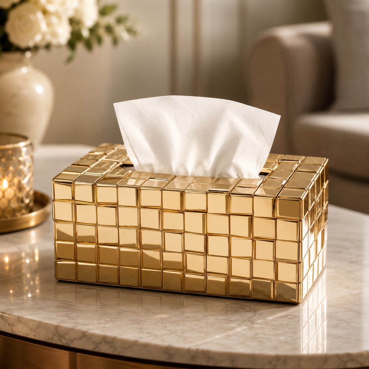 Luxury Rectangular Tissue Box Cover, Elegant Gold Tissue Box Cover, Rectangular Mirror Tissue Box, Royal Gold Mirror Tissue Holder