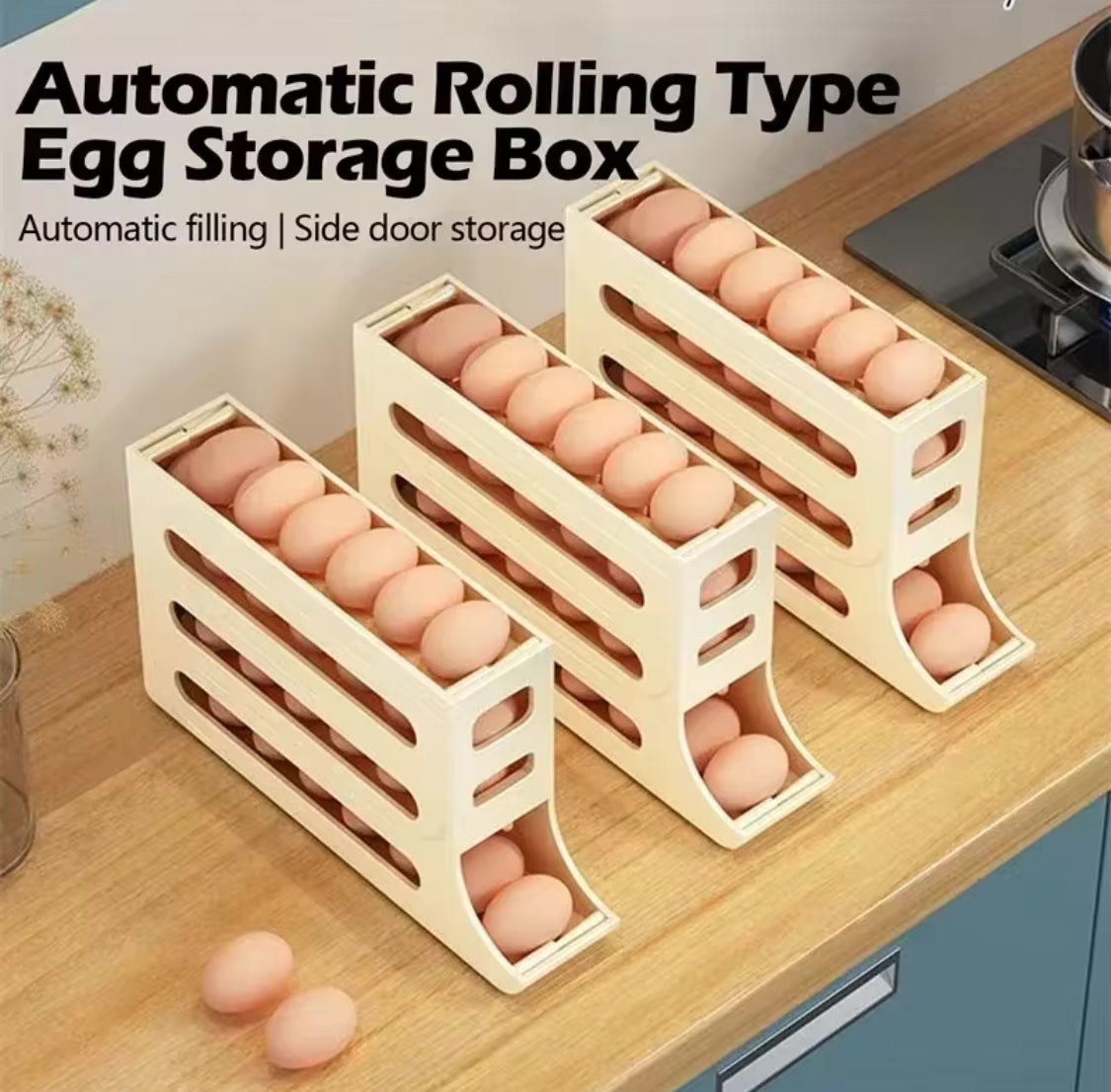 Automatic Rolling Egg Storage Box, Four Tier Egg Roller Rack, Refrigerator Egg Dispenser, Egg Basket Container