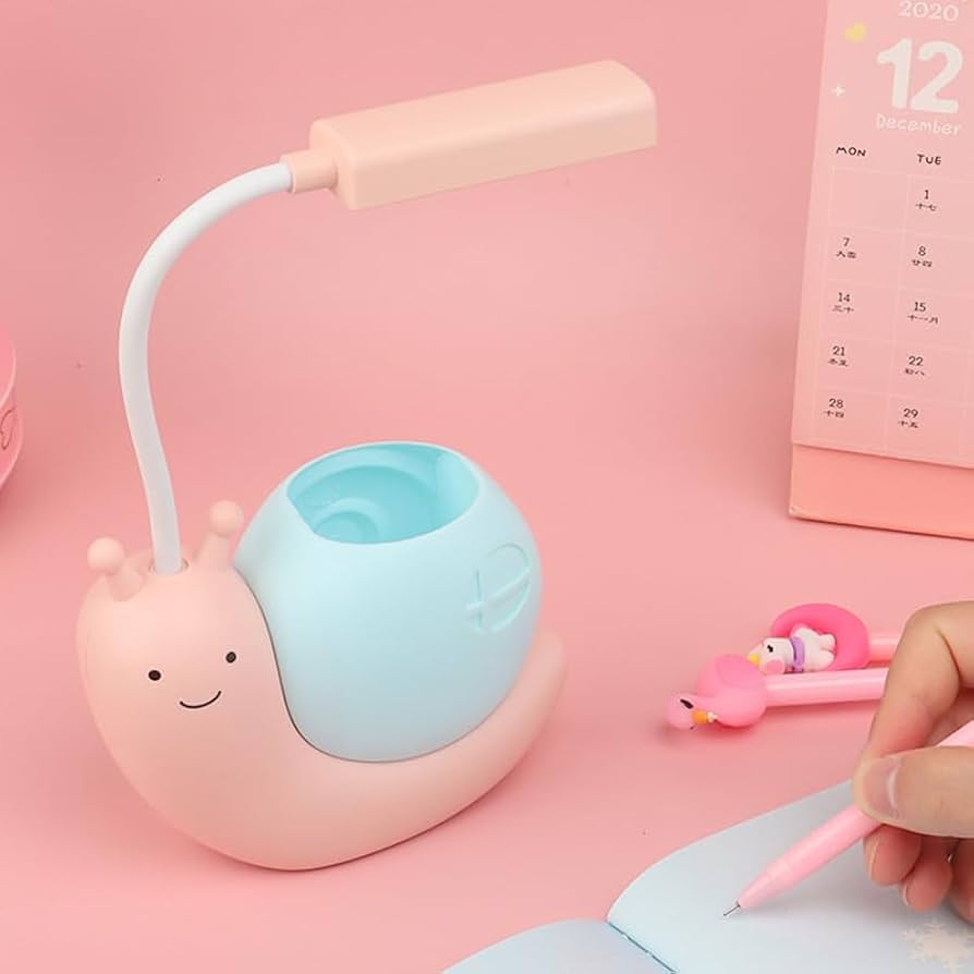 Cute Snail LED Desk Lamp with Pen Holder, Adjustable Study & Reading Light for Kids, Multifunctional Snail Desk Lamp, Decorative Snail Study Light