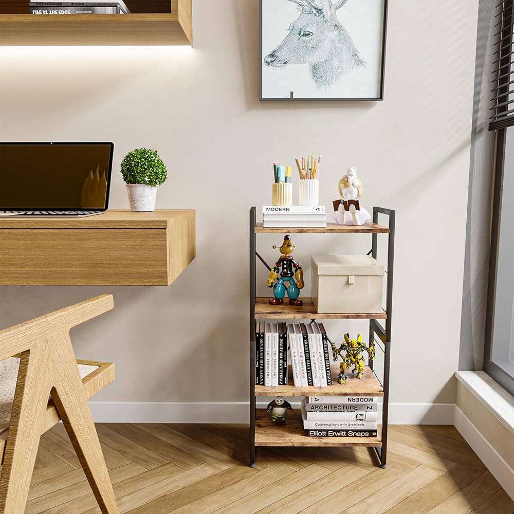 4-Tier Iron Frame Wooden Bookshelf Storage, Multi Layer Storage Rack, Multifunction Kitchen Storage Rack