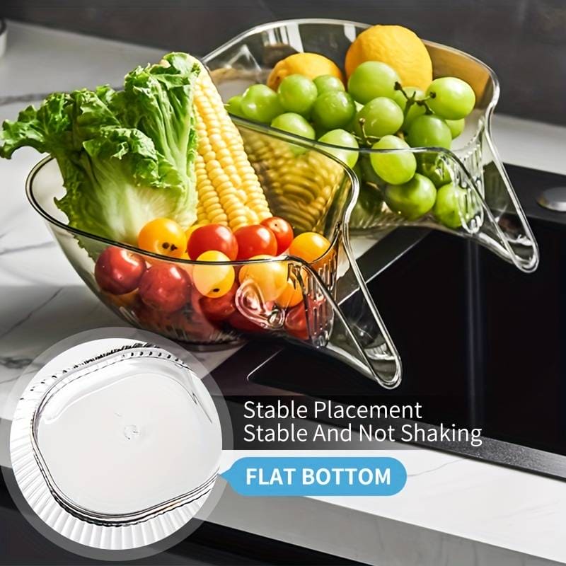 Multifunctional Drain Funnel Bowl, Household Creative Food Washing Basket, Transparent Washing Fruit Plate, Kitchen Gadget Cleaning Tool, Creative Dry Wet Separation Drain Bowl, Strainer Basket Drain Bowl with Funnel