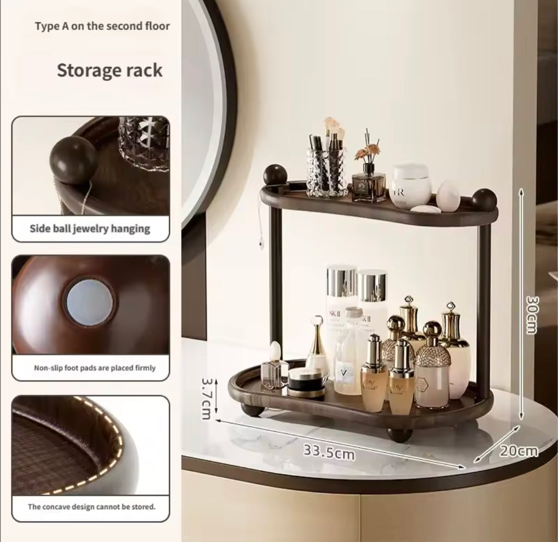 2 Tier Retro Storage Shelf, Space Saving Desktop Cosmetics Organizer, Bathroom Storage Rack