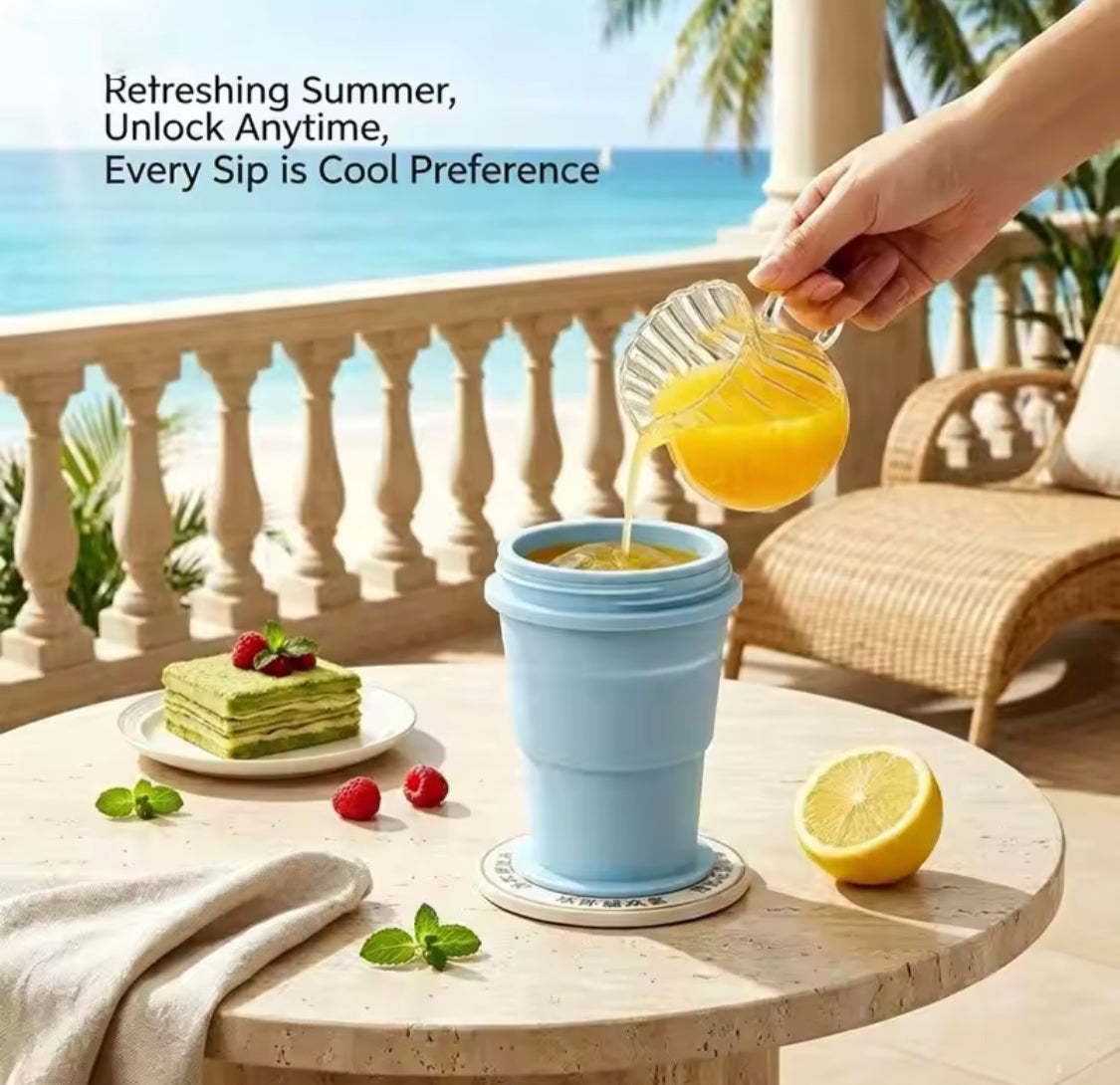 2 In 1 Collapsible Silicone Ice Ball Cup, Reusable Portable Ice Sphere Mold with Straw Lid, Portable Ice Ball Cup