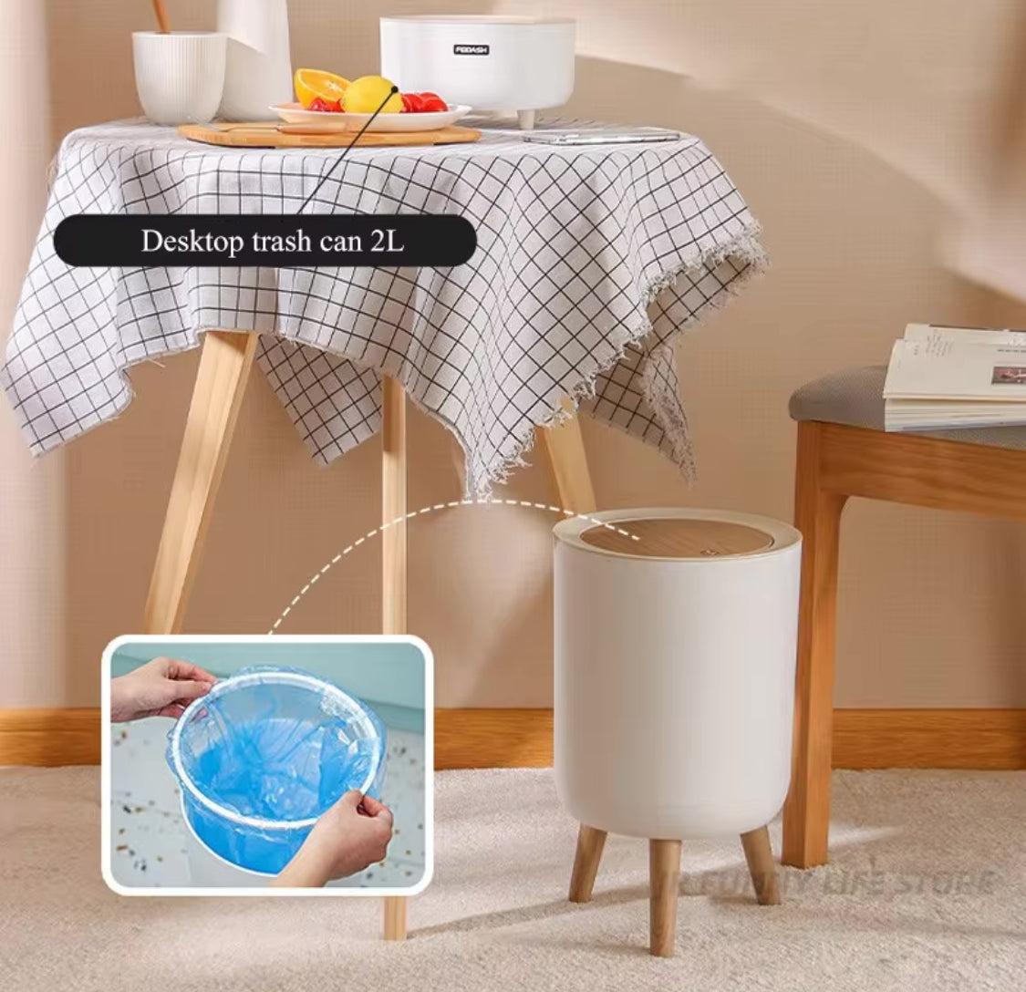 Wooden Pattern Trash Can, Creative Kitchen Waste Bin With Press Cover, Living Room Toilet Garbage Container, Foot Imitation Wood Rubbish Can, Bathroom Kitchen Garbage Bucket