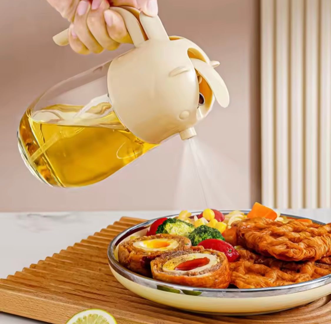 Rabbit Shaped Oil Dispenser Bottle, Vinegar Soy Sauce Spray Pour Oil Container, Home Barbecue Air Fryer Glass Baking Oil Kettle, Glass Container with Decorative Design For Cooking Oil