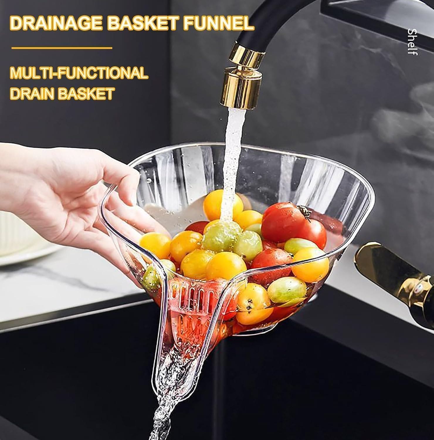 Multifunctional Drain Funnel Bowl, Household Creative Food Washing Basket, Transparent Washing Fruit Plate, Kitchen Gadget Cleaning Tool, Creative Dry Wet Separation Drain Bowl, Strainer Basket Drain Bowl with Funnel