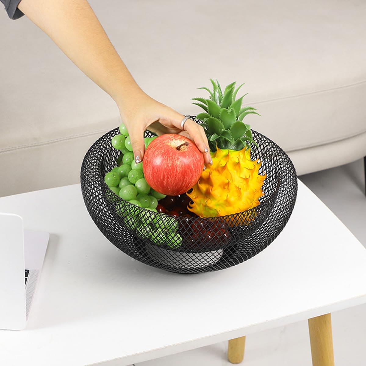 Dual Mesh Fruit Basket, Metal Countertop Fruit Holder, Nordic Round Storage Table Basket, Decorative Bowl for Fruit, Vegetables, Appetizer Holder, Double Layer Creative Snack Bowl