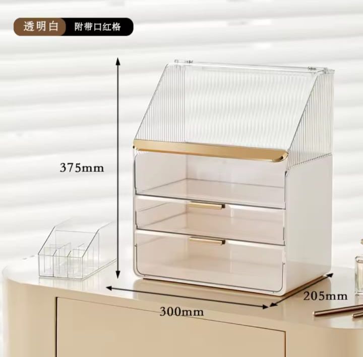 Transparent Desk Makeup Organizer Box With Drawers, Desktop Perfume Organizer, Waterproof Cosmetic Storage Box With Drawer, Large Capacity Makeup Storage Case