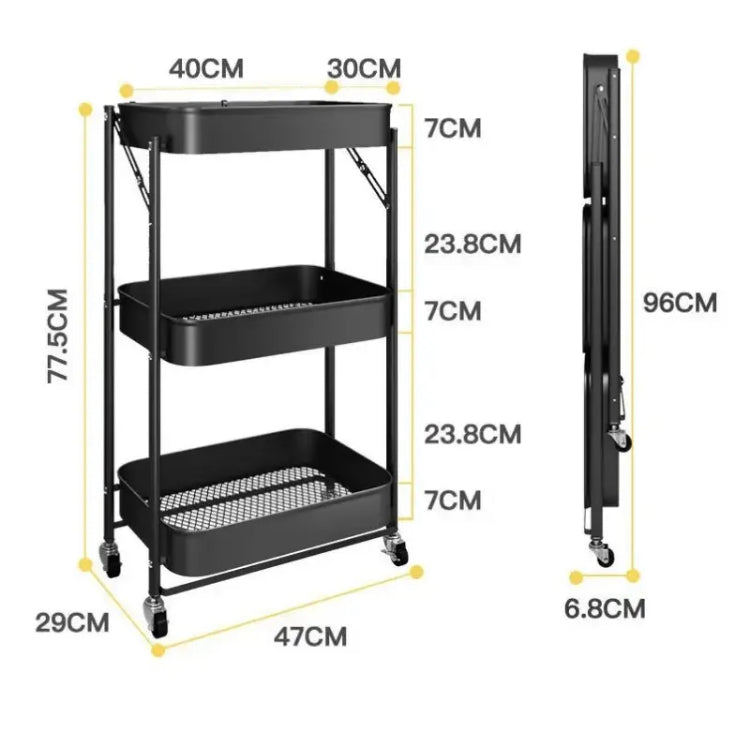 Multifunctional Movable Kitchen Storage Rack, Portable Three-layer Storage Rack, Multi-Functional Storage Rack Folding Trolley