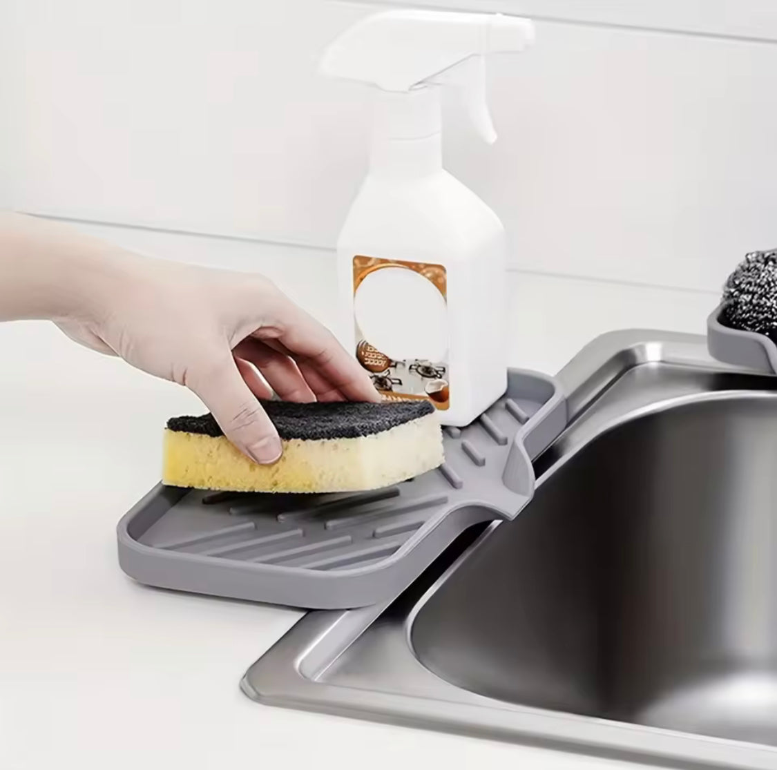Multifunctional Silicone Sink Drainer, Countertop Sink Scrubber And Soap Rack, Sponge And Brush Organizer Tray