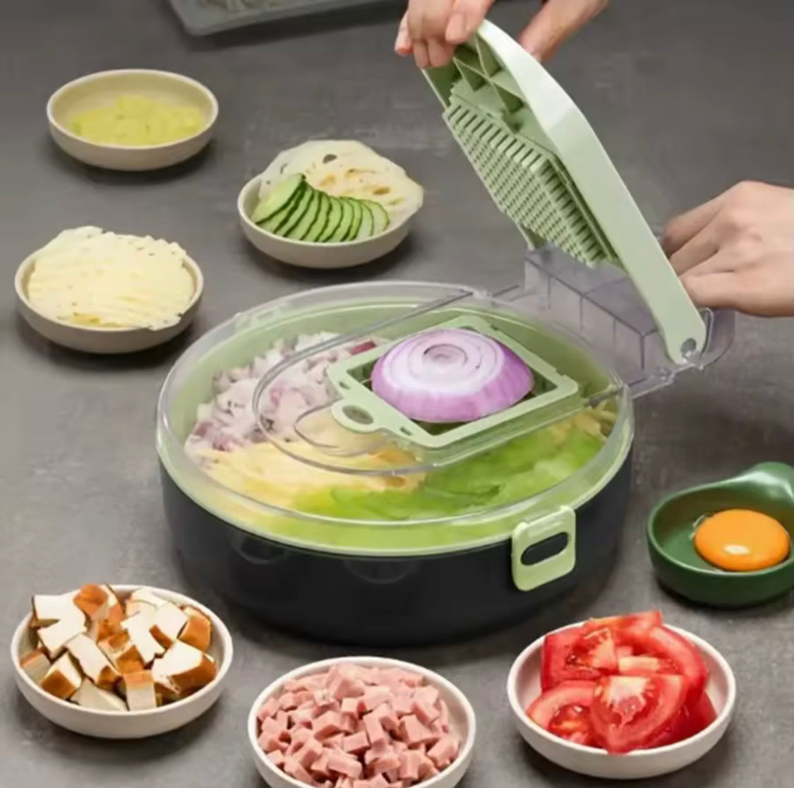 14 In 1 Vegetable Chopper,  Draining Vegetable Cutter With Stainless Steel Blades, Manual Hand Food Chopper, Kitchen Gadget
