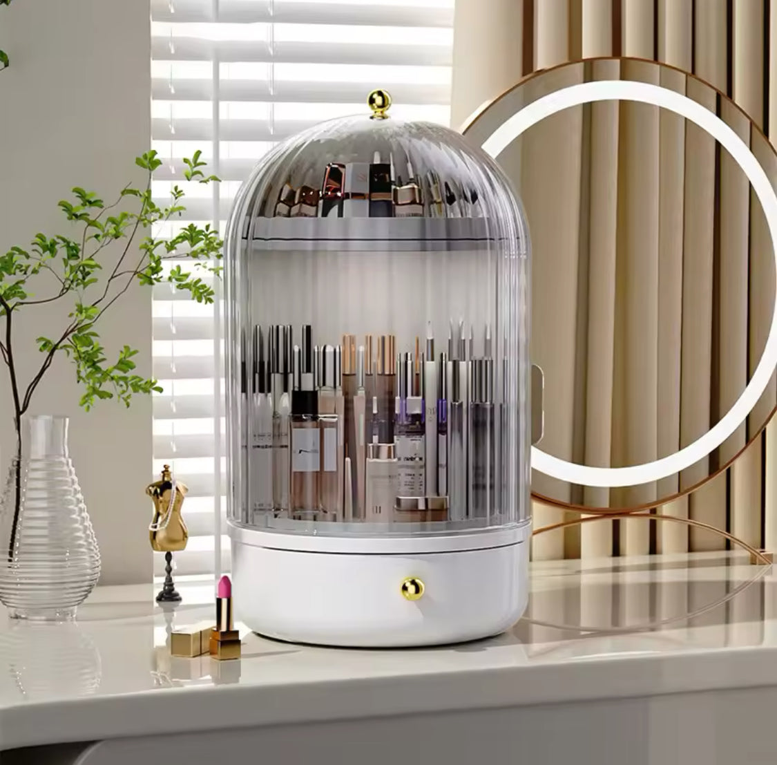 360° Clear Rotating Makeup Organizer, Large Capacity  Storage Display Case, Countertop Cosmetics Storage Vanity Shelf