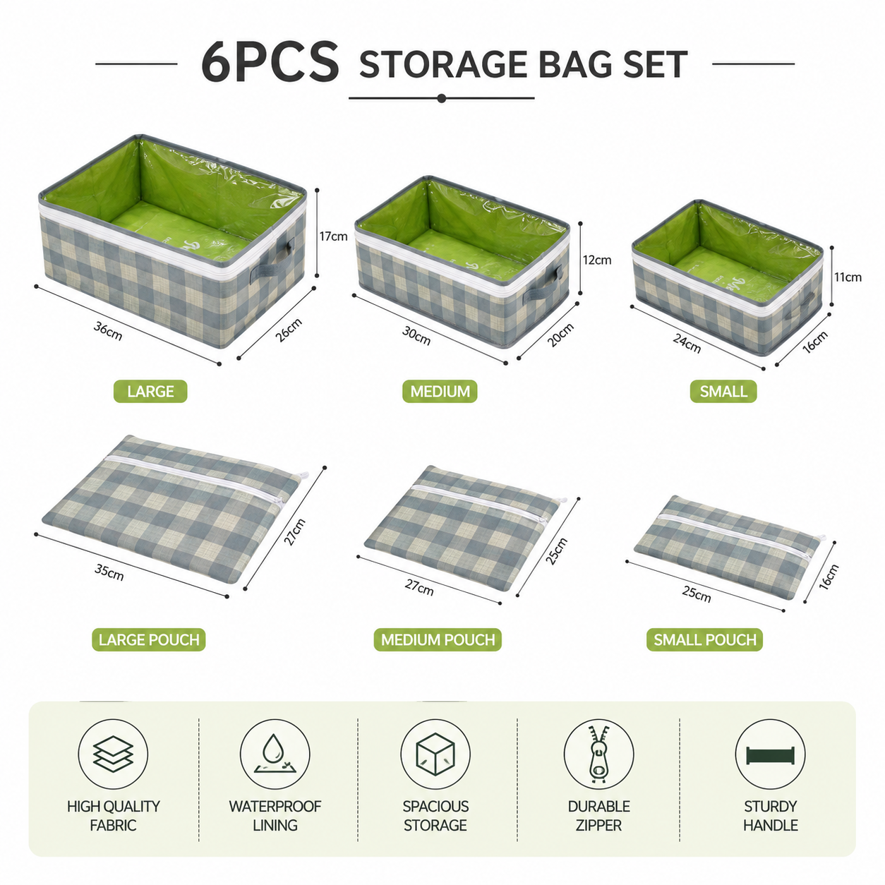 6Pcs Travel Storage Bag Set,     Space Saving Clothes Organizer Set,     Foldable Travel Storage Bags, Multi Purpose Wardrobe Organizer Set