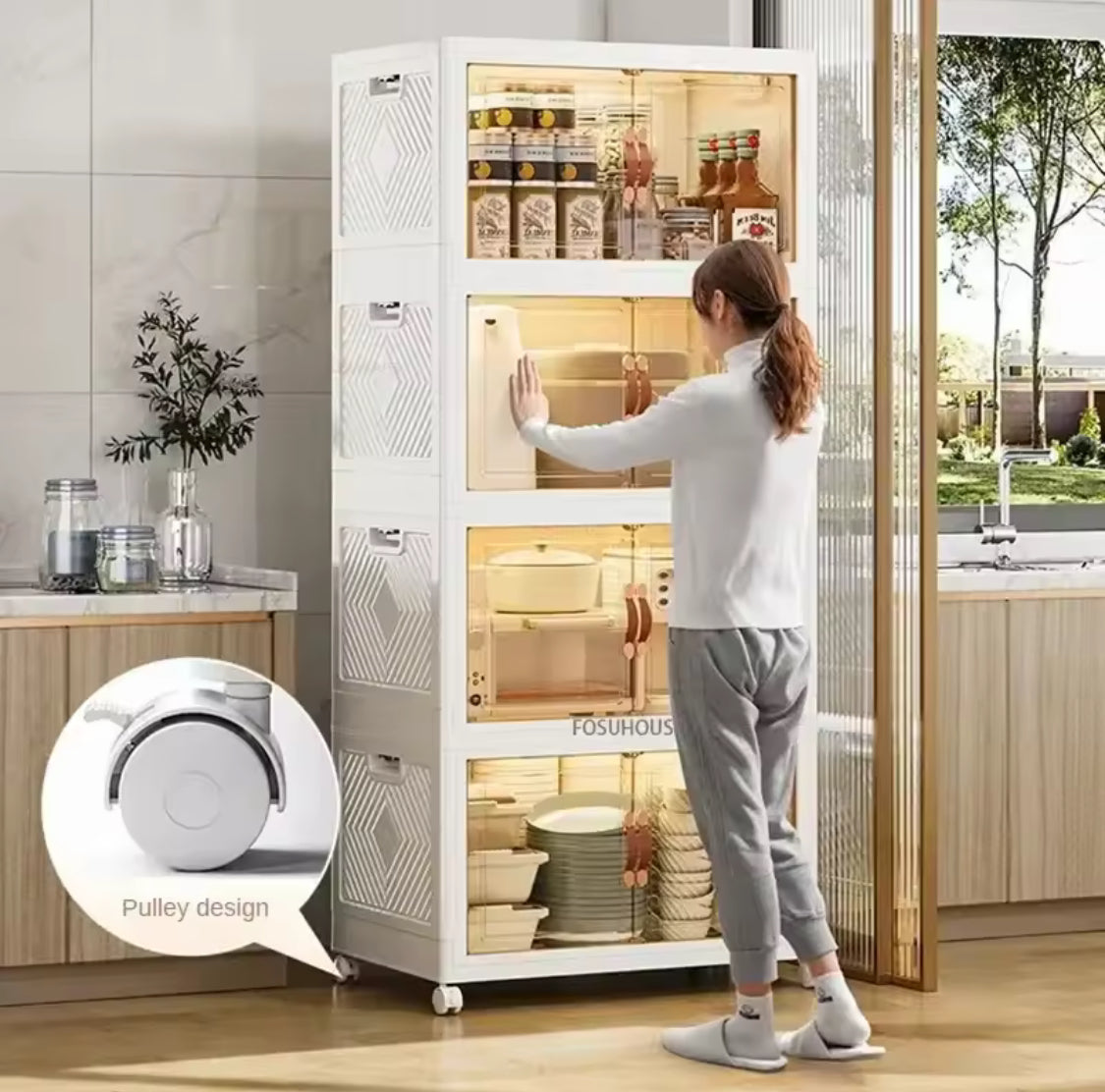 Multi Layer Foldable Storage Cabinet, Bedroom Closet Organizer With Doors, Portable Wardrobe Cabinet, Clothes Storage Organizer, No Installation Storage Cabinet, Plastic Folding Storage Cabinet