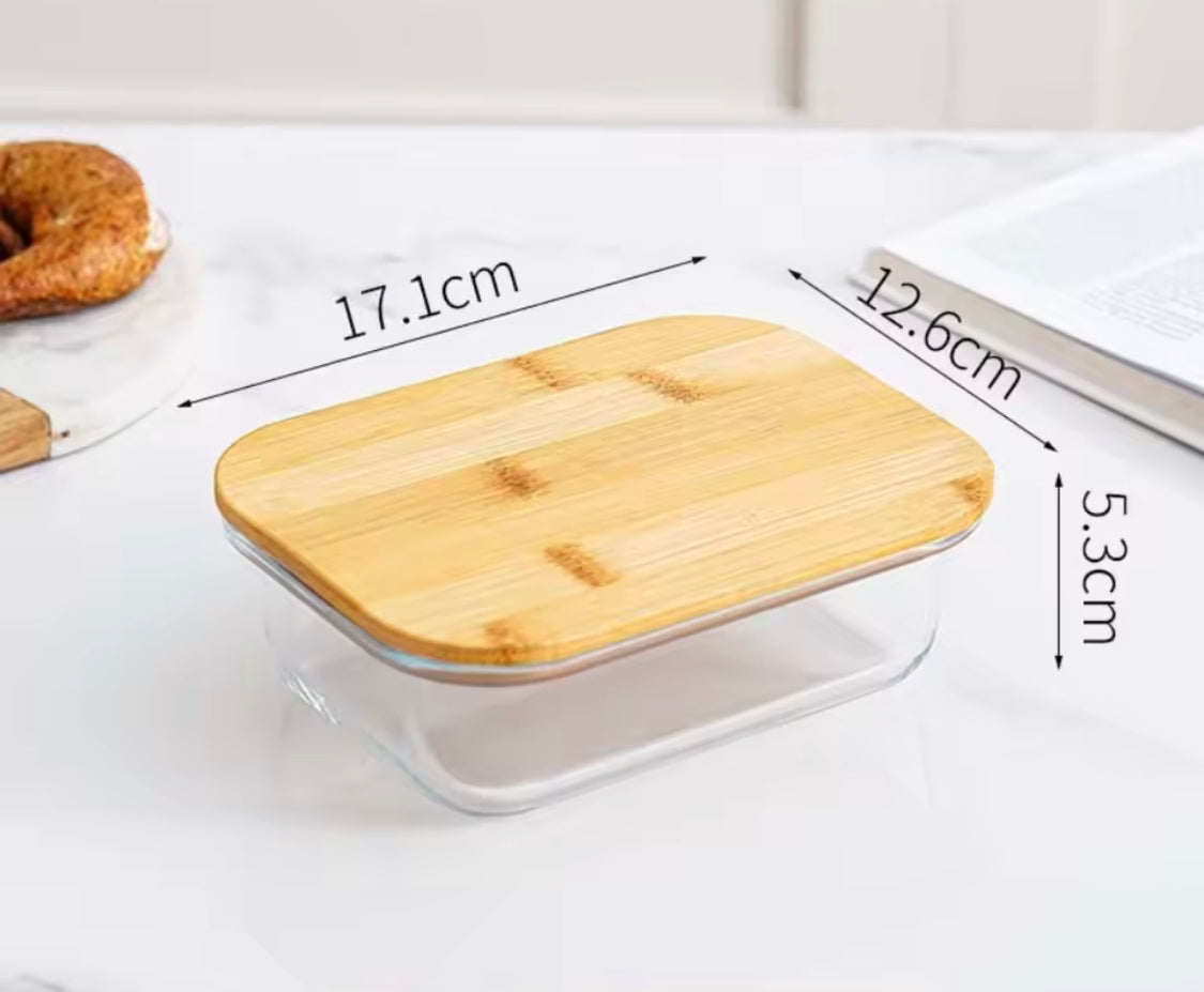Set of 3 High Borosilicate Glass Bamboo Lunch Box, Heat Resistant Food Storage Containers With Lid, Food Storage Containers