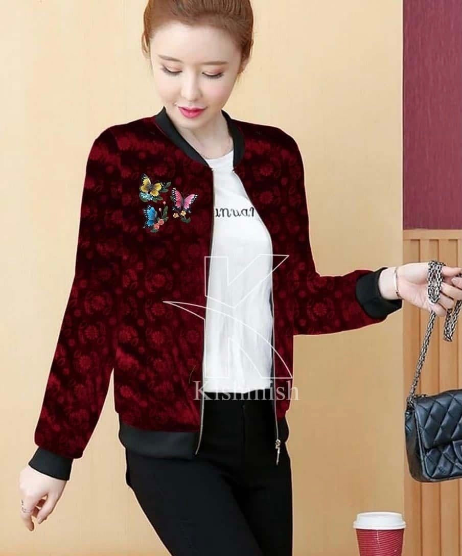 Printed Velvet Zipper Jacket