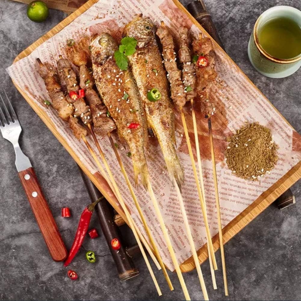 Pack Of 80 BBQ Bamboo Stick, Long & Flat Barbeque Grill Bamboo Stick, Wooden Barbecue Kabob Skewers