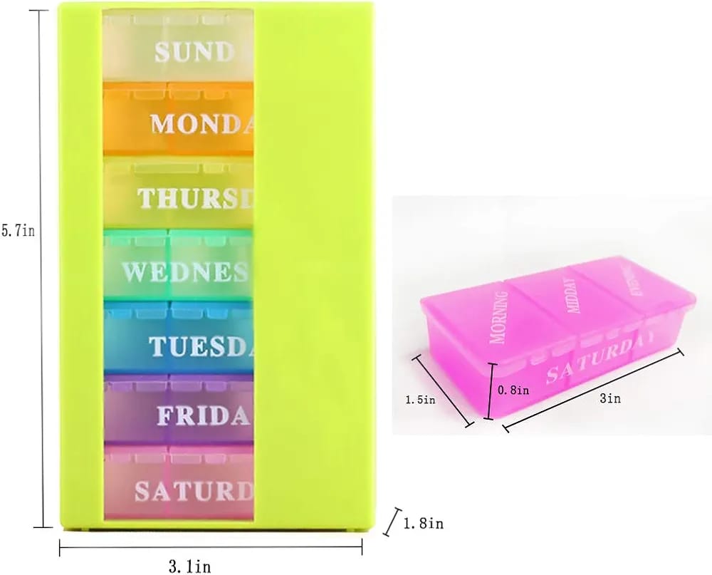 Portable 21 Grids Pills Box Holder, 7 Days Rainbow Color Tablet Pill Case, Medicine Storage Organizer