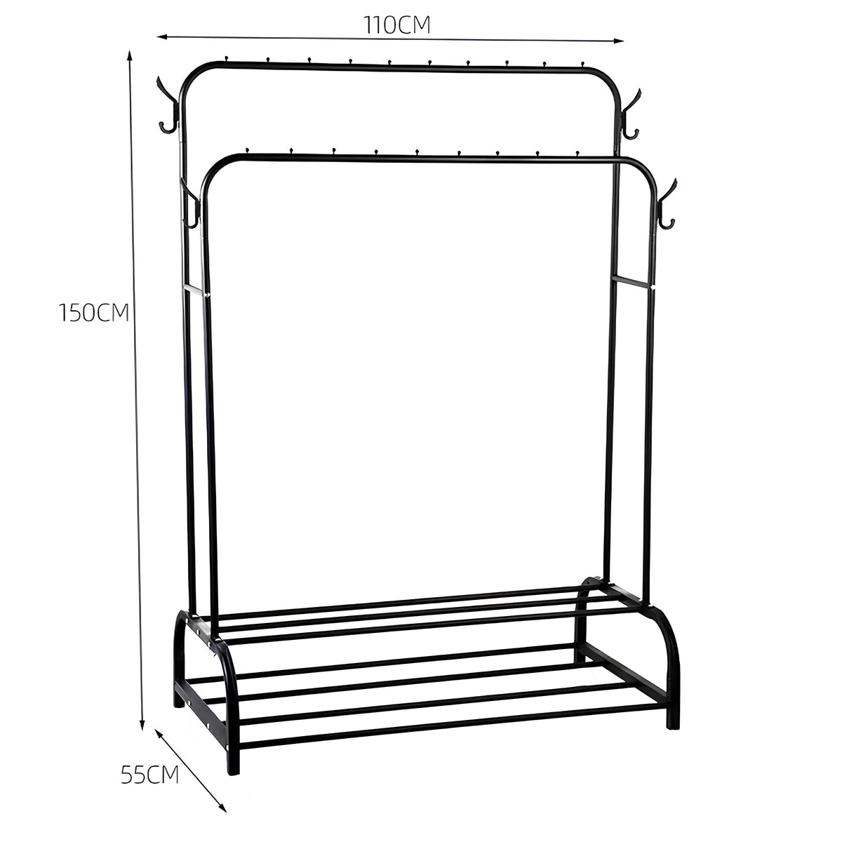 Dual Pole Metal Clothes Stand With Shoe Tiers, Standing Wardrobe Clothes Rack, Floor Stand Drying Rack