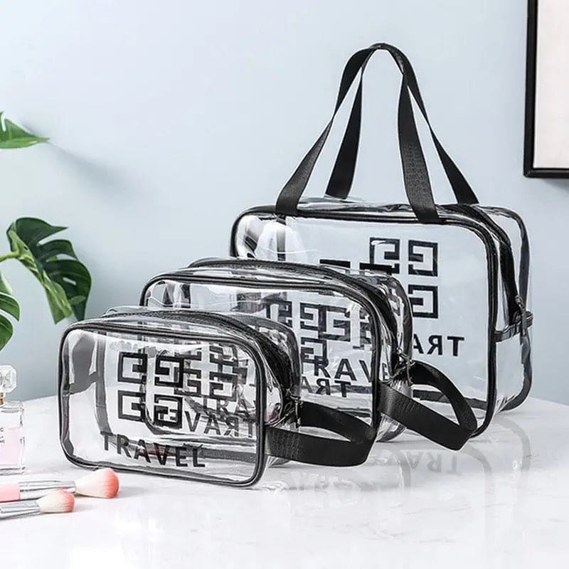 Set Of 3 Dream Travel Pouch, Transparent Oriented Makeup Bag, Carry Travel Zippered Pouch Bag, Waterproof, Portable Travel Cosmetics Pouch, Multifunctional PVC Zip Toiletry Carry Pouch