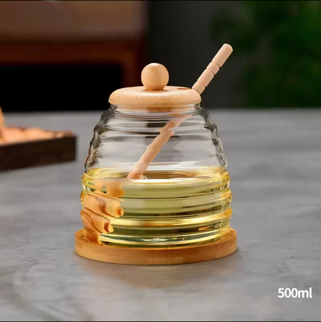 Glass Honey Pot With Spoon, Honey Jar With Wooden Lid, Solid Glass Honeycomb Tank, Honey Pot Dispenser With Lid