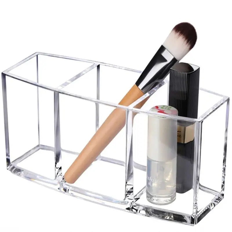 3 Grid Acrylic Makeup Brush Organizer, Luxury Beauty Display Stand, Multipurpose Transparent Container