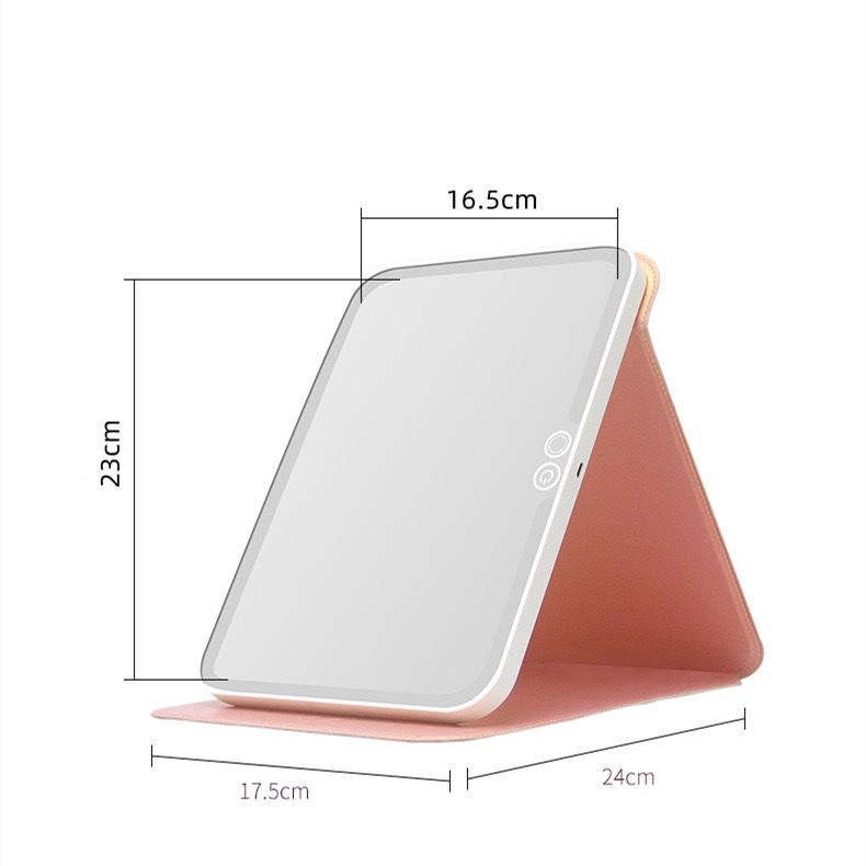 LED Rechargeable Makeup Mirror, Square Leather Portable Folding Travel Mirror, One Click Automatic Mirror