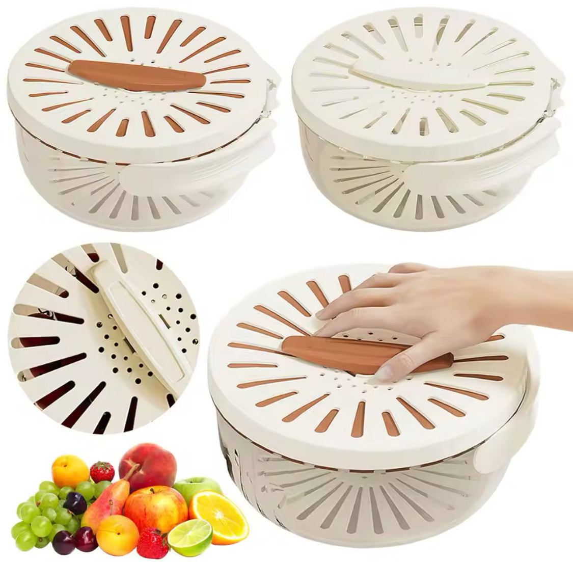 Foldable Fruit Drain Basket With Lid, Salad Mixing Vegetable Washing Bowl, Household Draining Bowl, Refrigerator Food Storage Container, Multipurpose Drain Basket With Adjustable Cover and Handle