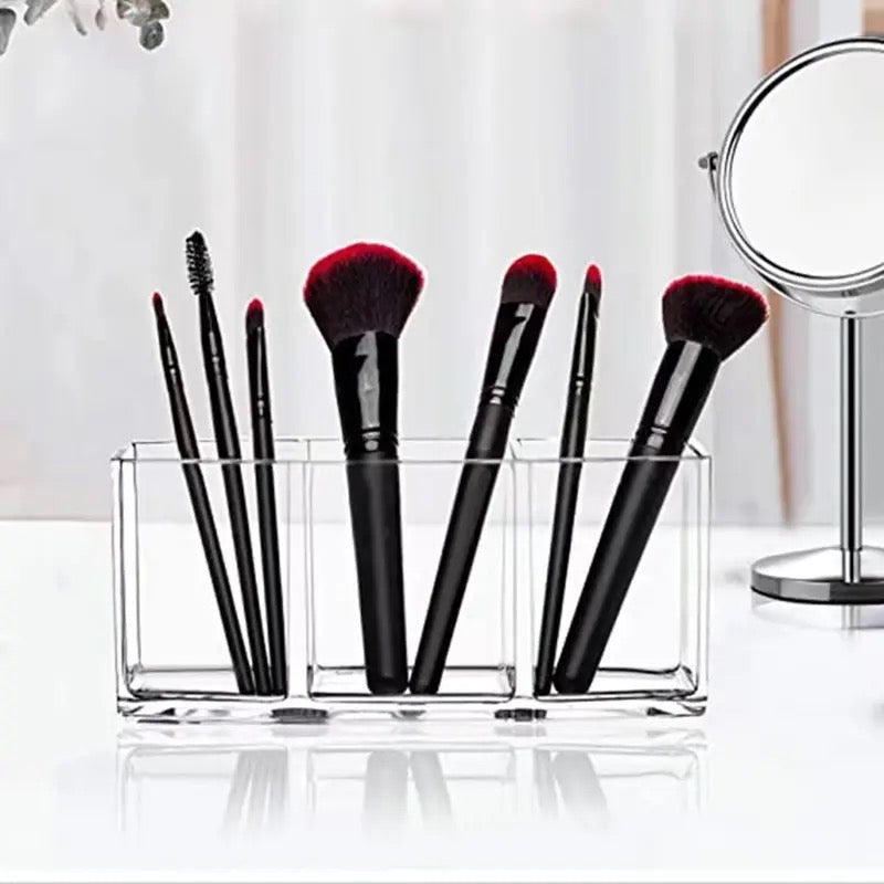 3 Grid Acrylic Makeup Brush Organizer, Luxury Beauty Display Stand, Multipurpose Transparent Container