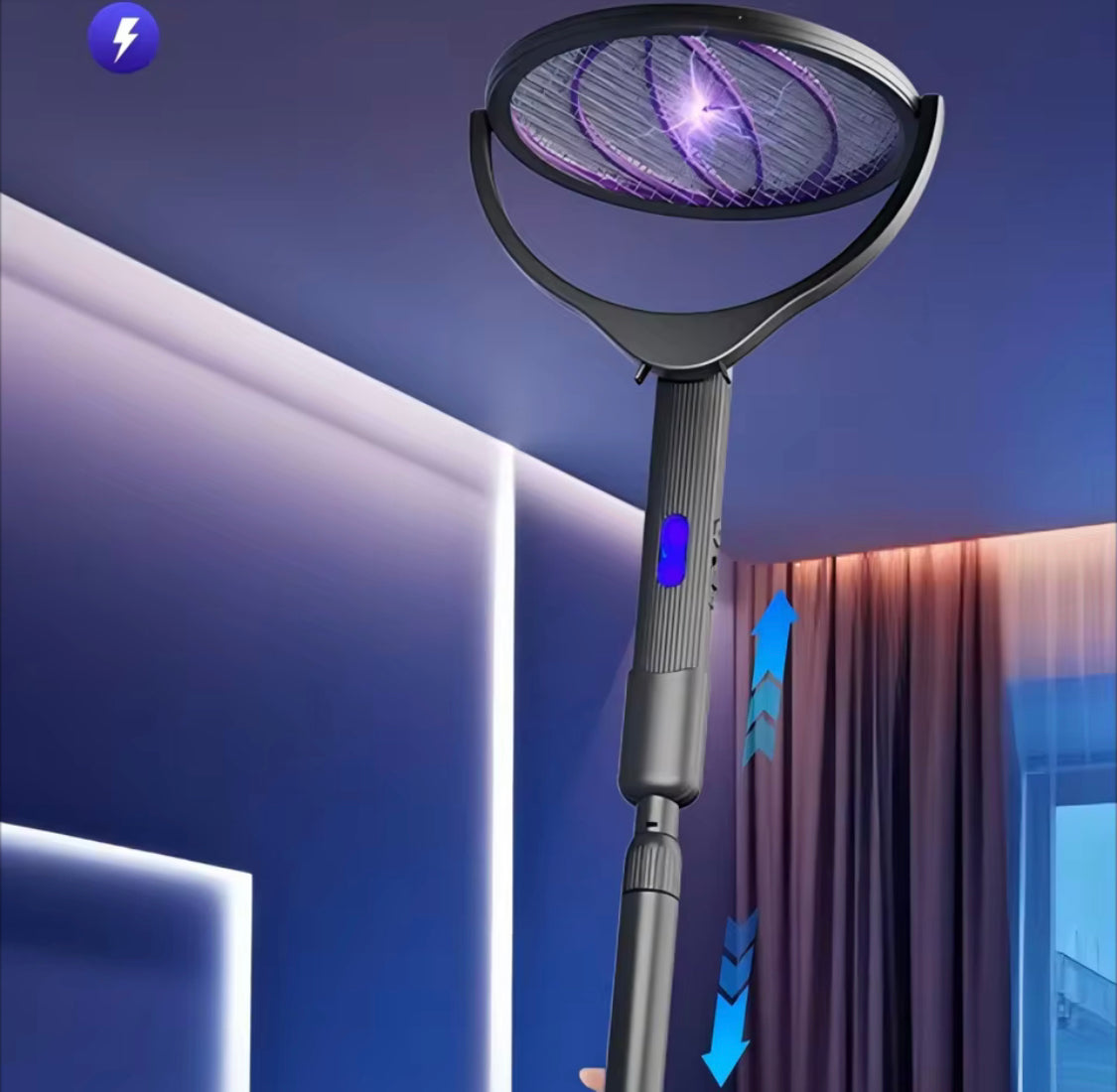 Telescopic Rechargeable Mosquito Swatter Racket, Extendable Head Bug Zapper Racket, Mosquito Trap Lamp, Home Bug Insect Racket, Electric Fly Swatter Racket