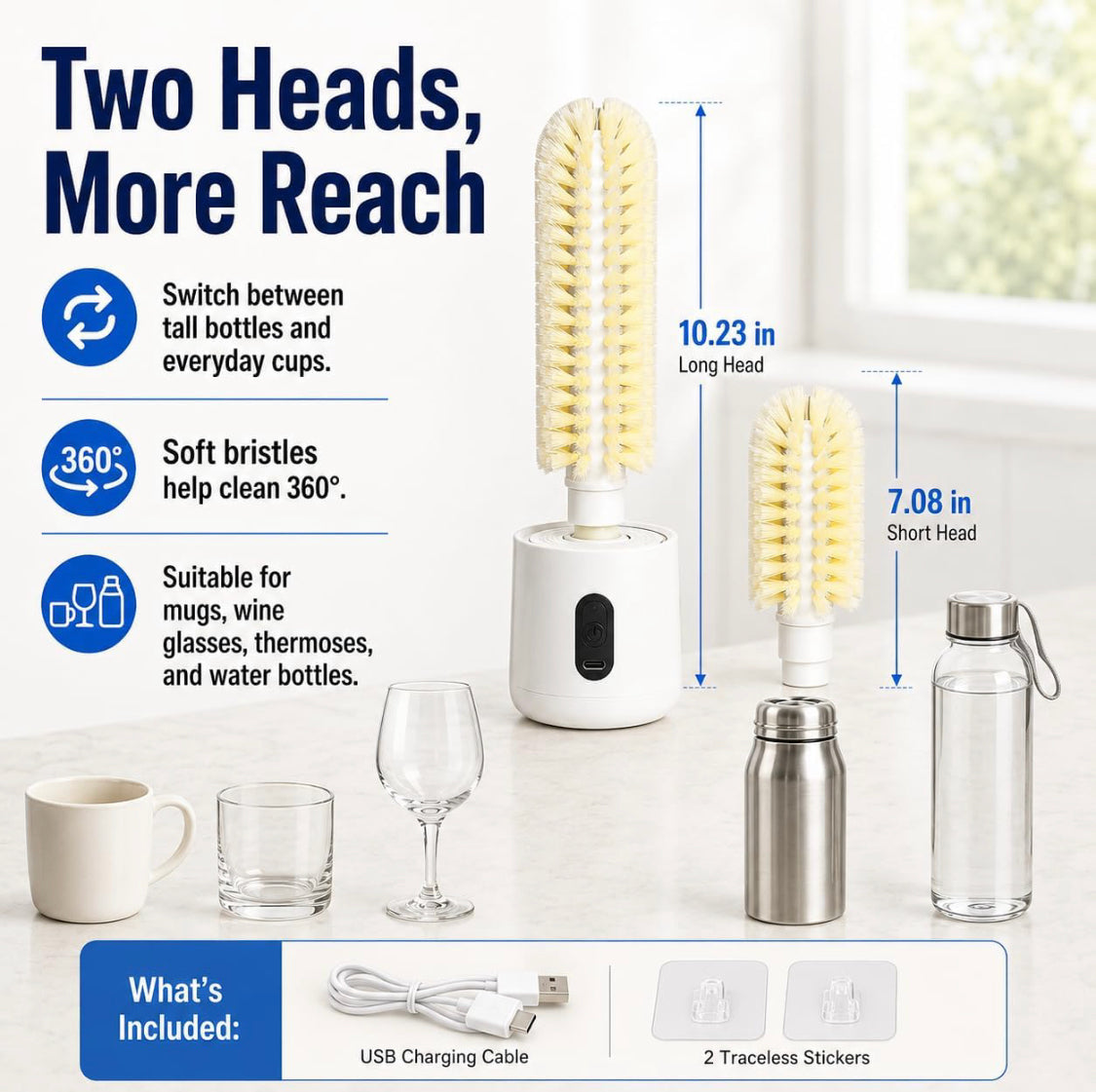 Automatic Glass Cleaner Brush, Electric Water Cup Scrubber, Kitchen Cleaning Gadget
