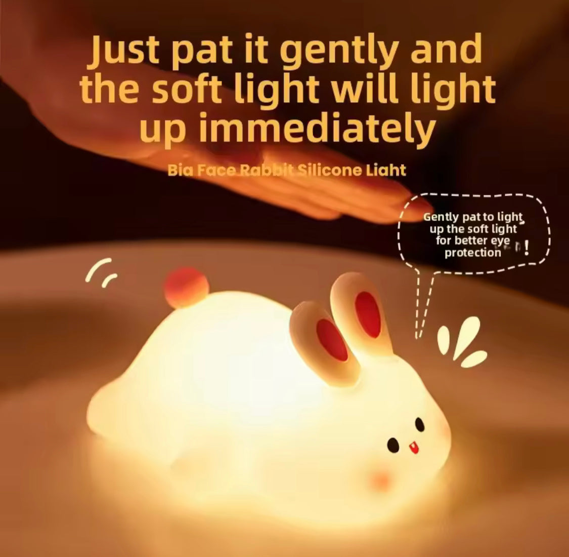 Silicone Rabbit Lamp, Rechargeable Bunny Lamp with Touch Sensor, Silicone LED Lamp For Kids, Multipurpose Silicon Touch Sensor Tap Light, Baby Kids Bedside Night Light