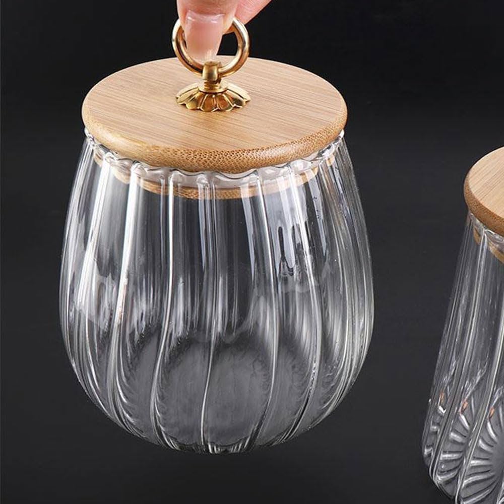 Round Seasoning Spice Pot With Wood Lid, Transparent Glass Seasoning Pot, Multipurpose Glass Storage Container