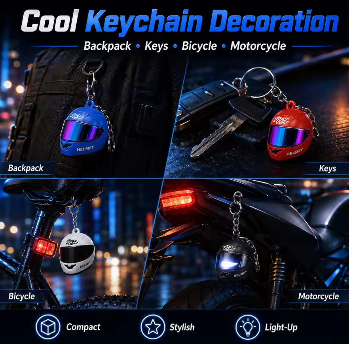 3D Mini Luminous Motorcycle Helmet Light Keychain, Creative Mini Helmet Keychain, Fashion Helmet Bag Accessory