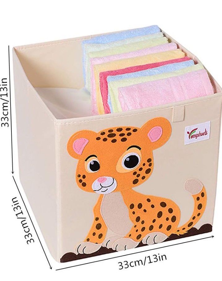 Foldable Toy Storage Basket, Cute Animal Character Cube Box, Children Clothes Toys Book Storage Organizer, Animal Cartoon Design Toys Storage Box