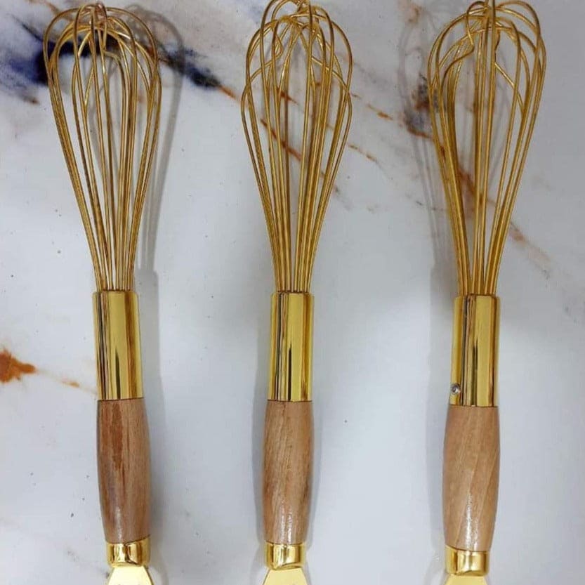 Gold Wooden Egg Beater, Balloon Wire Whisker, Kitchen Tool Cream Milk Egg Beater, Portable Handheld Egg Beater, Manual Whisk Dough Mixer Blender