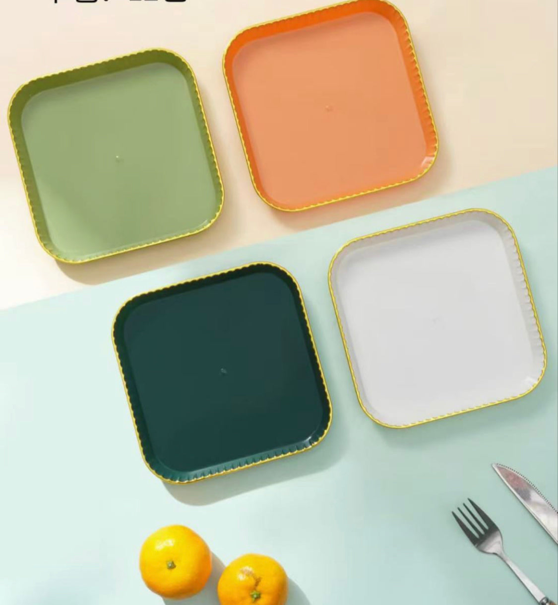 4pcs Luxury Gold Rim Square Serving Tray, Multipurpose Snack And Dessert Plate, Modern Fruit & Dessert Tray