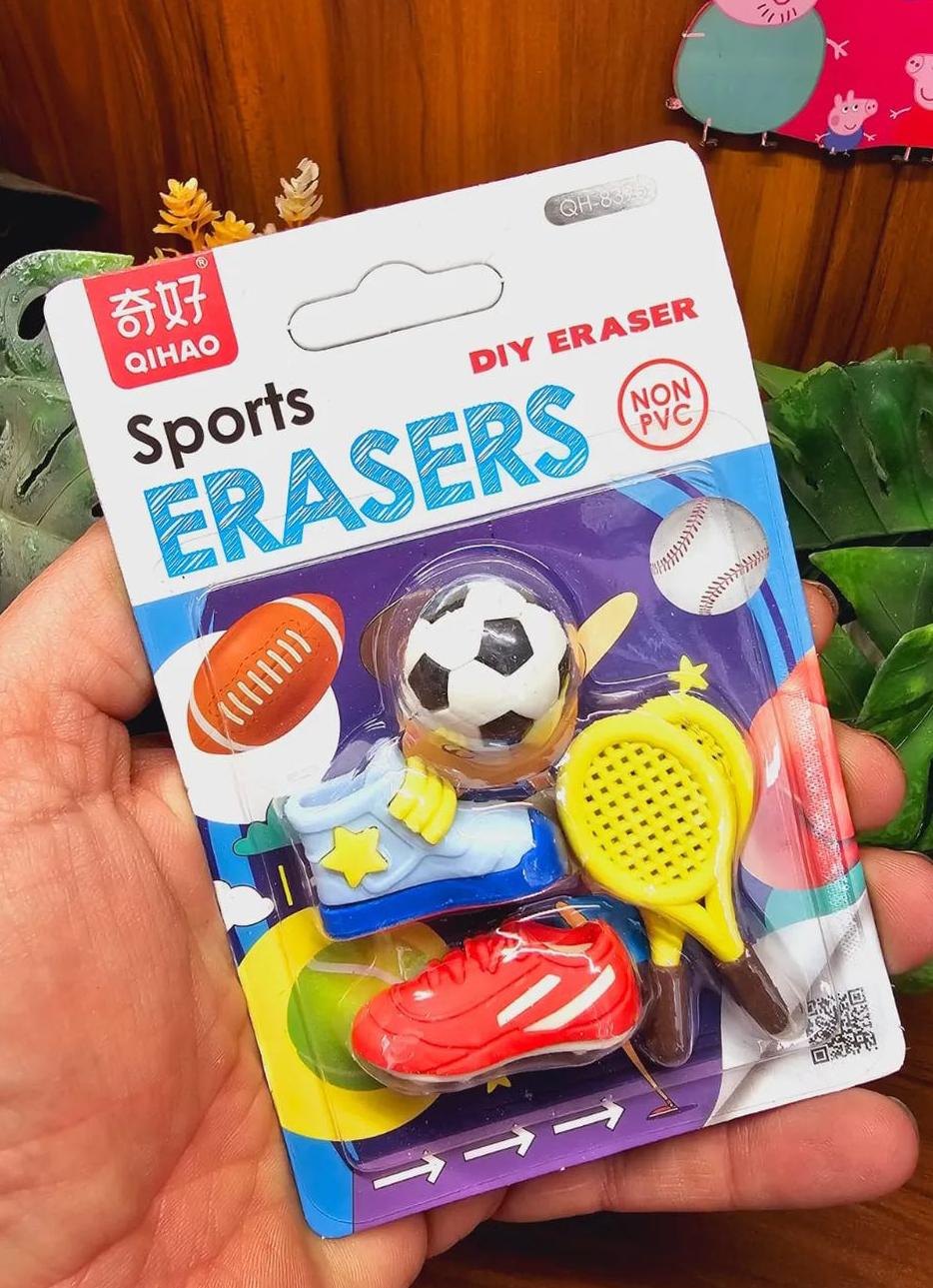 Sport Theme Rubbers, Funky Cute Erasers, Cartoon Rubbers For Kids