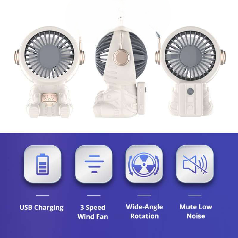 Astronaut Mini USB Charging Fan, Rechargeable Handheld Fan, Spaceman Small Desktop Fan