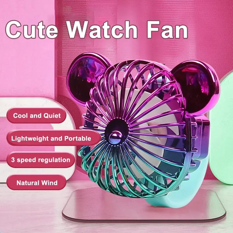 Bear Wrist Watch Fan, Summer Mini Fan, Rechargeable High Wind Power Fan, Mini Hand Held Cooling Fan, Mini Cartoon Wristband Fan, Children Travel Air Cooler, Cute Design Fan For Kids