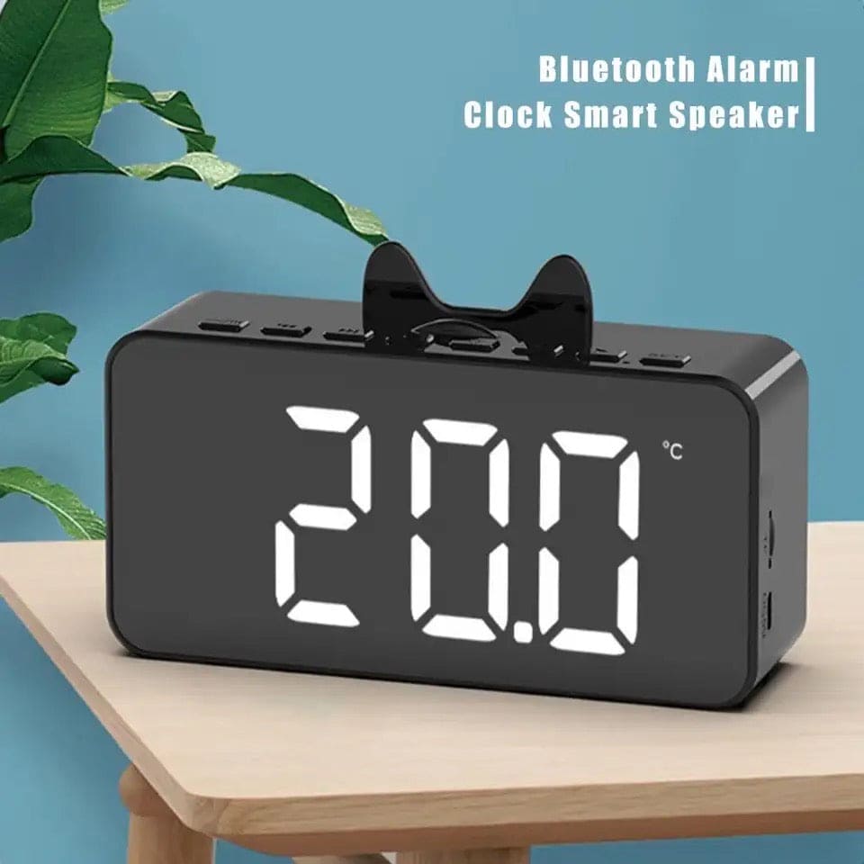 Cat Ear Alarm Clock, Speaker Wireless Mirror Digital Display Smart Sound Box, TF FM Radio Mobile Phone Stand Sound Bar, Multifunction Alarm Radio Desk Clock, Cute Wireless Bluetooth Speaker Clock